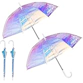Dunzy 2 Pieces Holographic Wide Umbrella Adult Clear Iridescent Umbrella for Women Wedding Automatic Open Windproof Parasol, 39 Inch