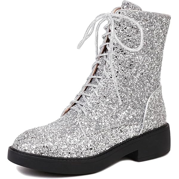 MAVMAX Women's Sequin Glitter Ankle Boots - Sparkly Chunky Heel Booties For Parties