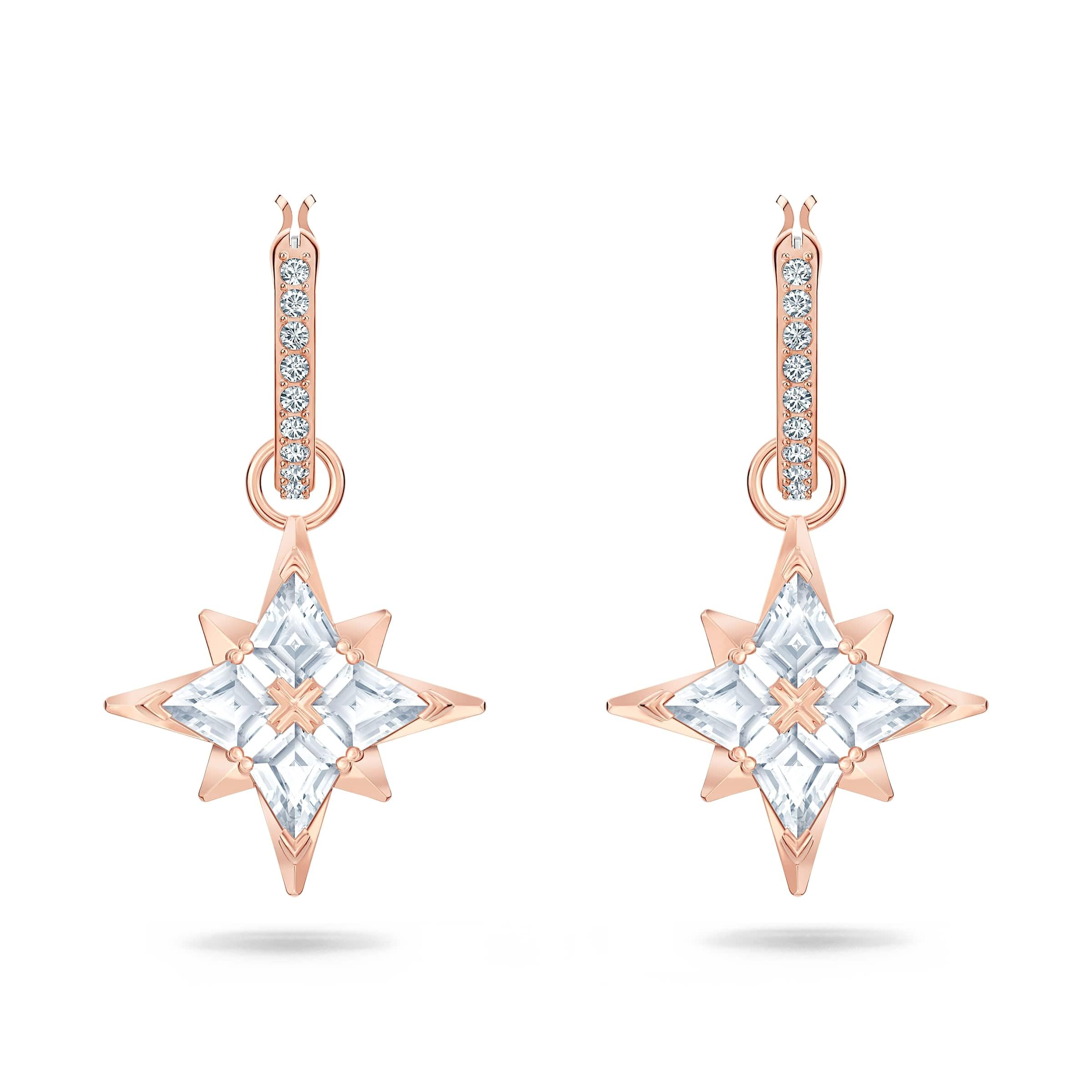 Swarovski Women's Symbolic Stud Pierced Hoop Earrings, Set of Brilliant White Swarovski Crystal Star Earrings with Rose-gold tone plating