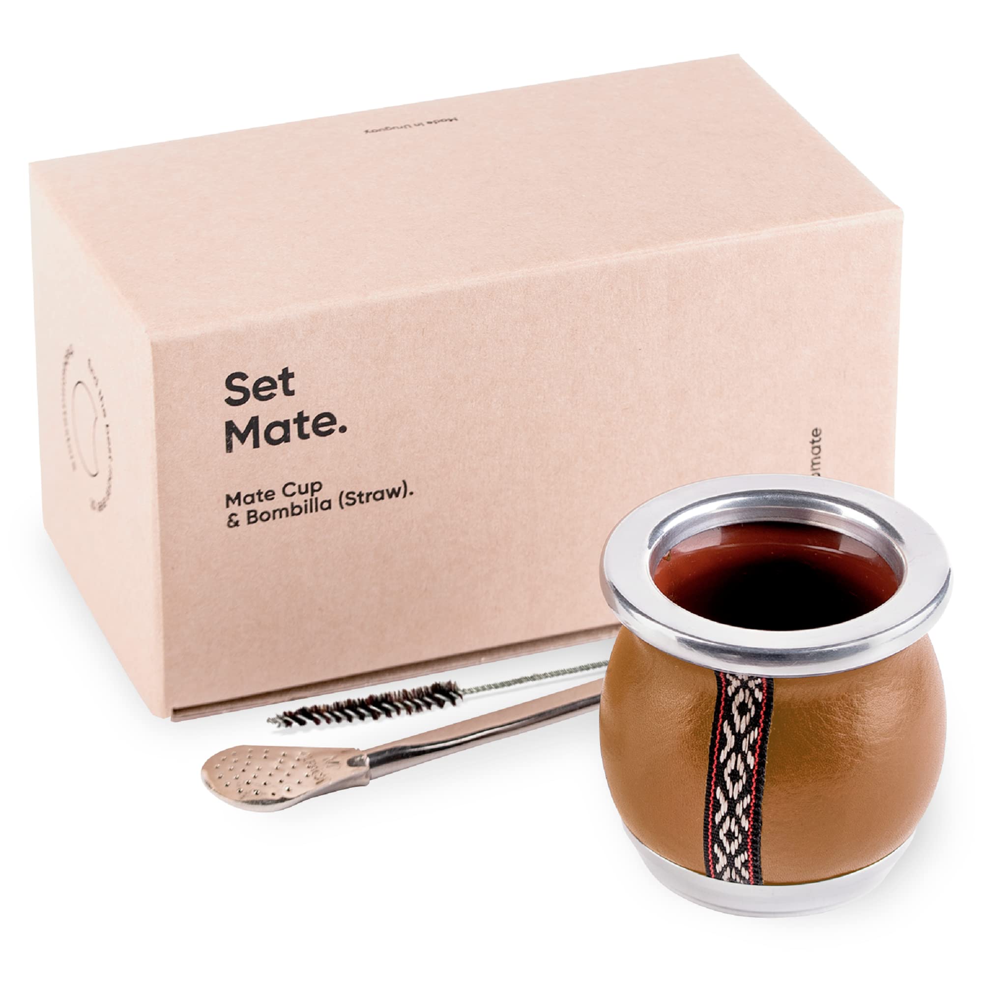 Thebmate [Premium Yerba Mate Cup (Mate Gourd) - Crafted Ceramic Teacup – Coppery Brown Leather Wrapped Handmade In Uruguay - Mate Imperial - Imperial Style ( Black