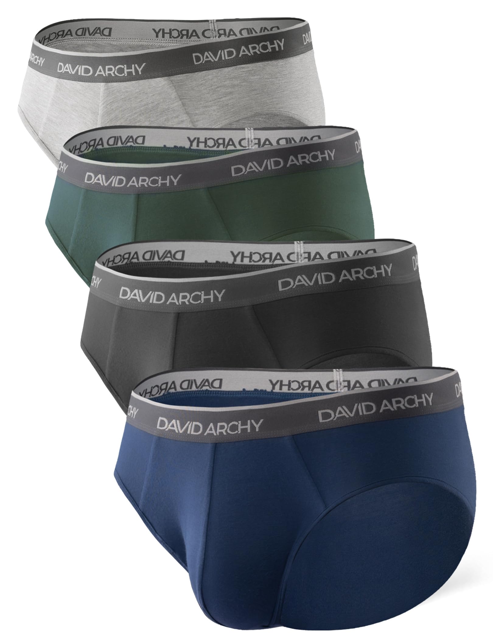 Photo 1 of DAVID ARCHY Men's Briefs Rayon Made From Bamboo Underwear Pouch Breathable Super Soft Comfort Briefs Lightweight No Fly 4 Pack (XL, Black/Navy Blue/Olive Green/Heather Gray-4 Pack)