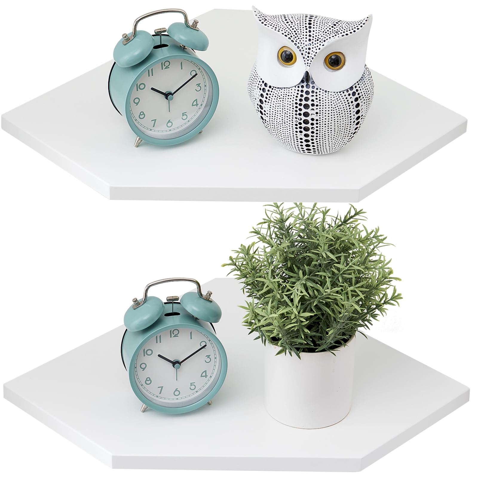 Gieanoo White corner shelf, Set of 2 Solid Oak Wood White Floating Corner Shelves Wall Mount Organizer with Wire Hole Small Plant Display for Kitchen Living Room Bedroom — image 1