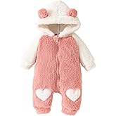 Socutebabe Newborn Baby Girl Fall Winter Clothes Fleece Romper Jumpsuit Bear Ears Hooded Zipper Hoodies One Piece Warm Suiit