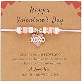 Caiyao Handmade Braided Love Heart Rope Charm Bracelets with Card Colorful Adjustable Clay Beaded Valentine's Day String Bracelet for Women Men Valentine's Day Anniversary Jewelry Gifts