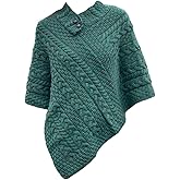 Carraig Donn Cable Poncho With Aran Button Detail, Forest Green Colour
