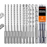 Keewaki SDS Plus Rotary Hammer Drill Bit Set, 10-Pack 3/16"-1/2", Cross Carbide Tip Masonry Drill Bits for Concrete, Brick, Stone