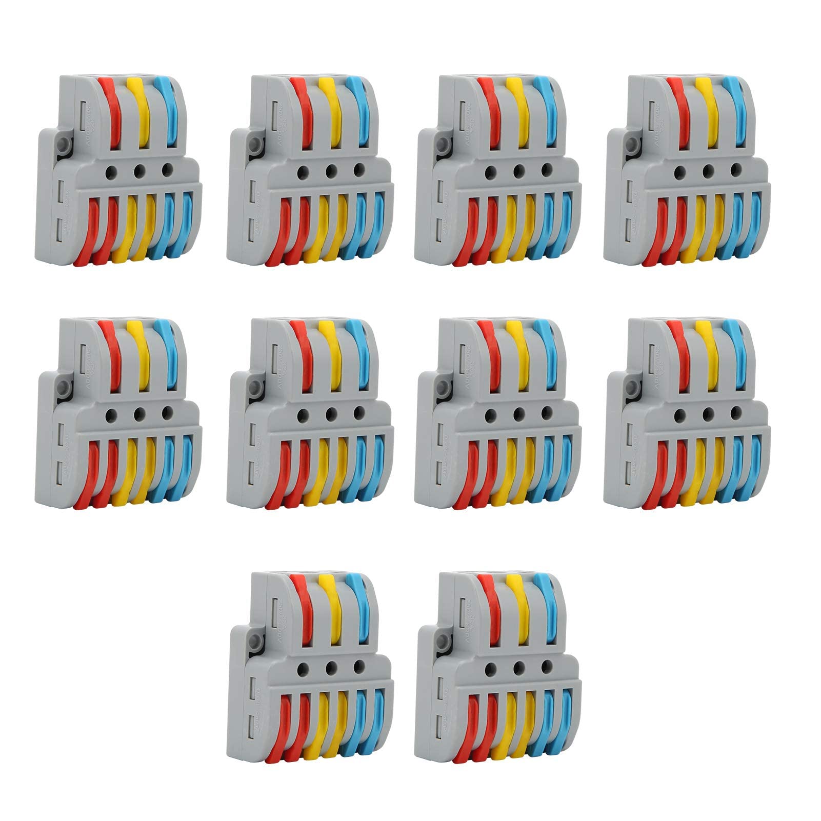 10Pcs Fast Wire Connector, 3‑in‑6‑Out Color Quick Wiring Electrical Connectors LT‑633 Wire Block Clamp Terminal