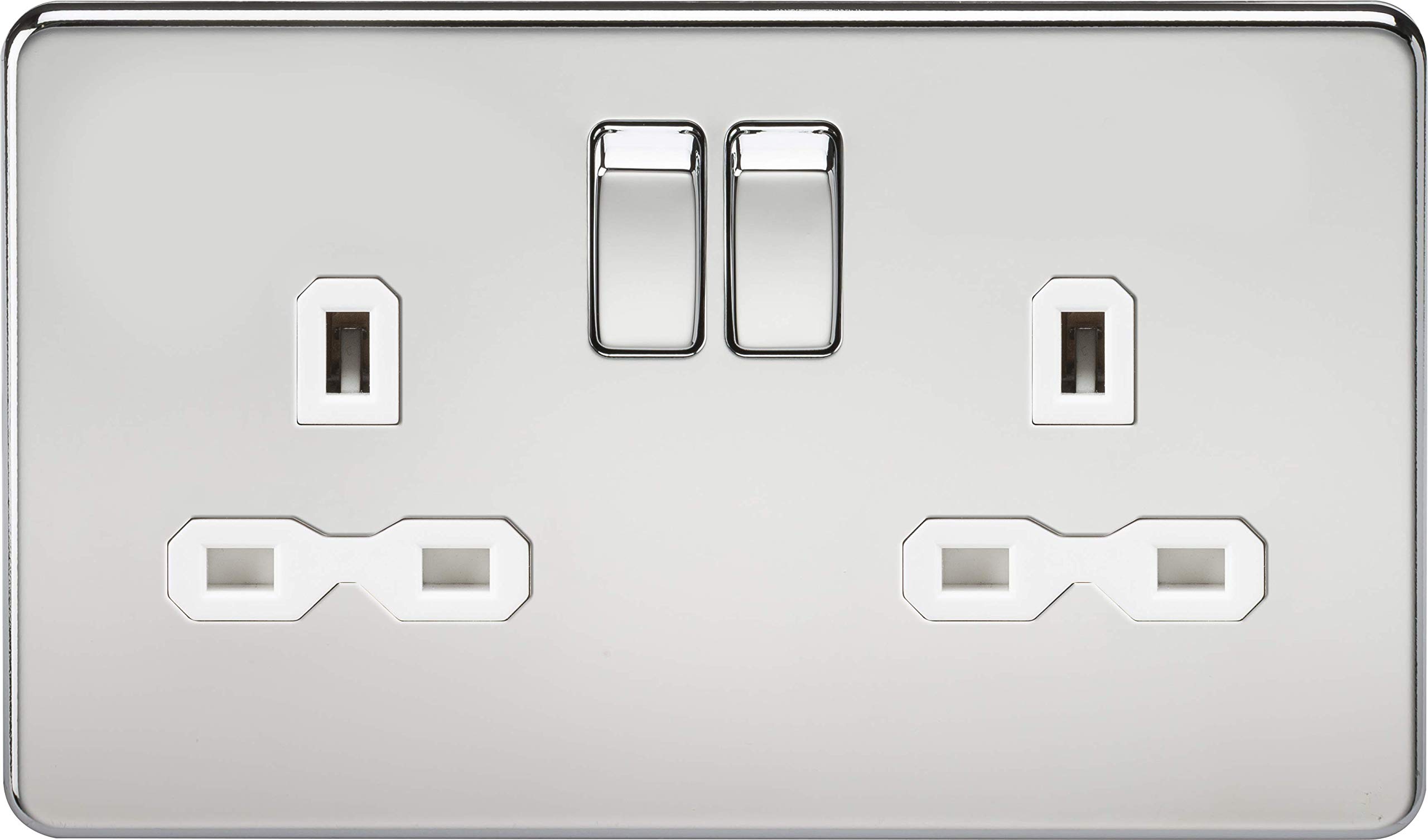 Knightsbridge SFR9000PCW Screwless 13A 2G Dp Switched Socket-Polished Chrome with White Insert
