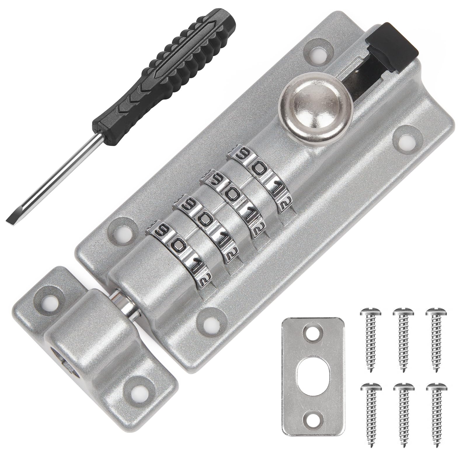 Weielt Digit Combination Locking Bolt, 4 Digit Sliding Lockable 120mm Stainless Steel Silded Garden Gate Latch for Wooden Gates, Gate Door Bolt Lock with Anti-Tamper Screws (Silver) — image 1
