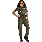 Girl's Top Gun Flight Suit Halloween Costume | Authentic Kids Fighter Pilot Jumpsuit for Themed Parties