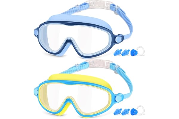 Kids Goggles Swimming, 2 Pack Kids Swimming Goggles for Age 4-14 Wide Vision Anti-Fog UV Protection