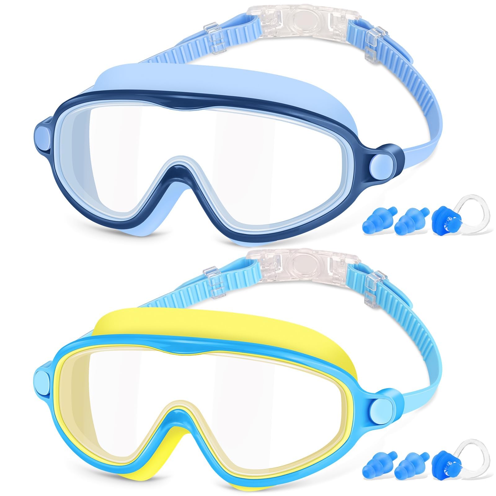 COOLOO Kids Swimming Goggles, 2 Pack Kids Goggles Childrens Swimming Goggles for Age 4-14 Wide Vision Anti-Fog UV Protection Waterproof 180° HD Vision for Junior Boys Girls