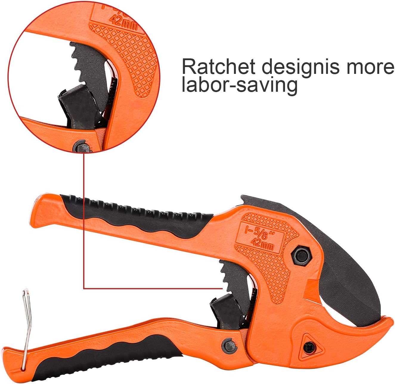 Ratchet Tube Cutter for CPVC PEX PPR Plastic Pipe Fast Pipe Cutting Tool One-Hand PVC Pipe Cutter, with Ratcheting Drive Cuts up to 1-1/4 in. ID - - 