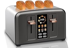 SEEDEEM Toaster 4 Slice, Stainless Toaster & Touch Control, LCD Display, 6 Bread Type, 7 Shade Settings, 1.5'' Wide Slots, Ca