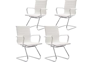 Wahson Office Guest Chairs, 4 Pack Reception Chairs for Waiting Room/Conference Room, with Faux Leather and Sled Base, White