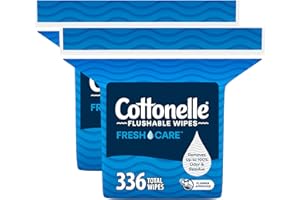 Cottonelle Fresh Care Flushable Wet Wipes, Adult Wet Wipes, 2 Refill Packs, 168 Wipes Per Pack (336 Total), Packaging May Vary