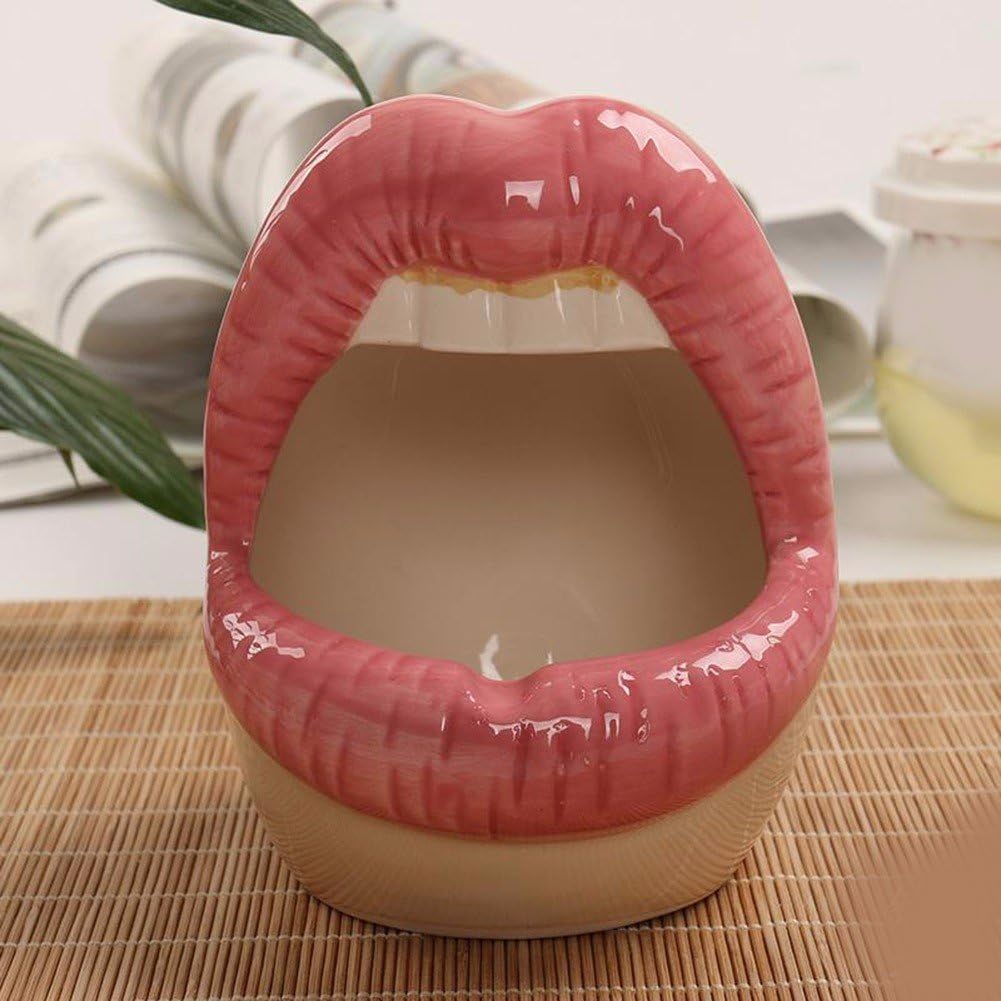 QPSSP Lips Shaped Ceramic Ashtray,C