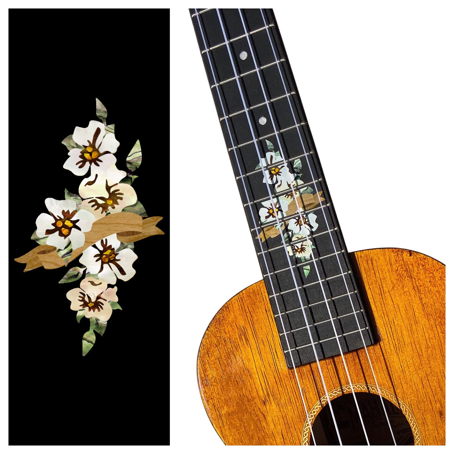 Fretboard Markers Inlaystickers Decals for Concert Ukulele - Hibiscus (10th & 12th Frets), UKF-259HI-C