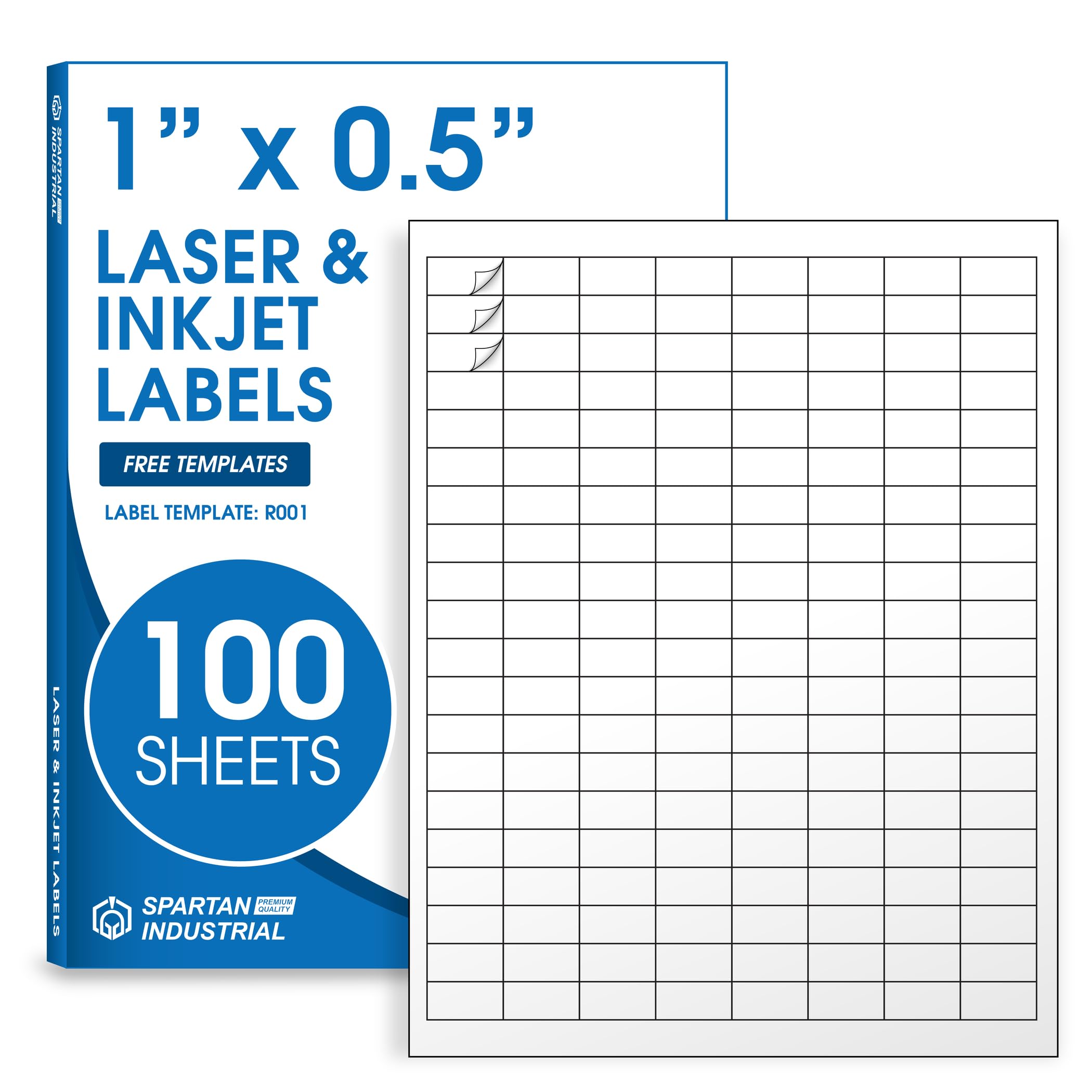 Photo 1 of 1" X 0.5" Matte White Printable Labels for Inkjet and Laser Printers - 100 Sheets, 16000 Custom Stickers for Address Labels, Price Tags, Barcodes, Inventory - Spartan Industrial Template R001