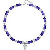 QINJIEJIE Baseball Necklace for Men Cross Baseball Necklace Drip Adjustable 16in Christian Cross Chain for Women Bling Rhinestone Beaded Accessories Gifts for Team Players Lovers