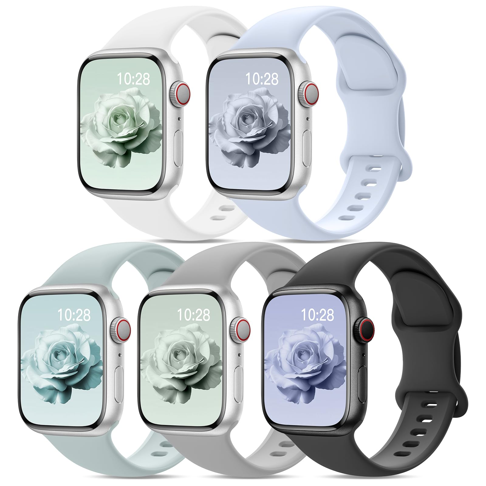 Yoohoo 5 Pack Silicone Strap Compatible with Apple Watch Straps 38mm 40mm 41mm 42mm 44mm 45mm 46mm 49mm Women Men,Soft Sport Replacement Band for iWatch Strap Series 11 10 9 8 7 6 5 4 3 2 1 SE Ultra
