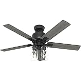 Hunter 52 inch Indoor Ceiling Fan with LED Lights and Remote Control - Black Smart Ceiling Fan, Standard Mount, 5 Blades, For