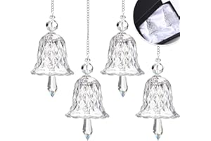 Maxcheck 4 Packs Crystal Glittering Christmas Bell Ornaments Glass Bell Hanging for Christmas Tree Xmas Party Decoration Home Office Supplies(Clear)