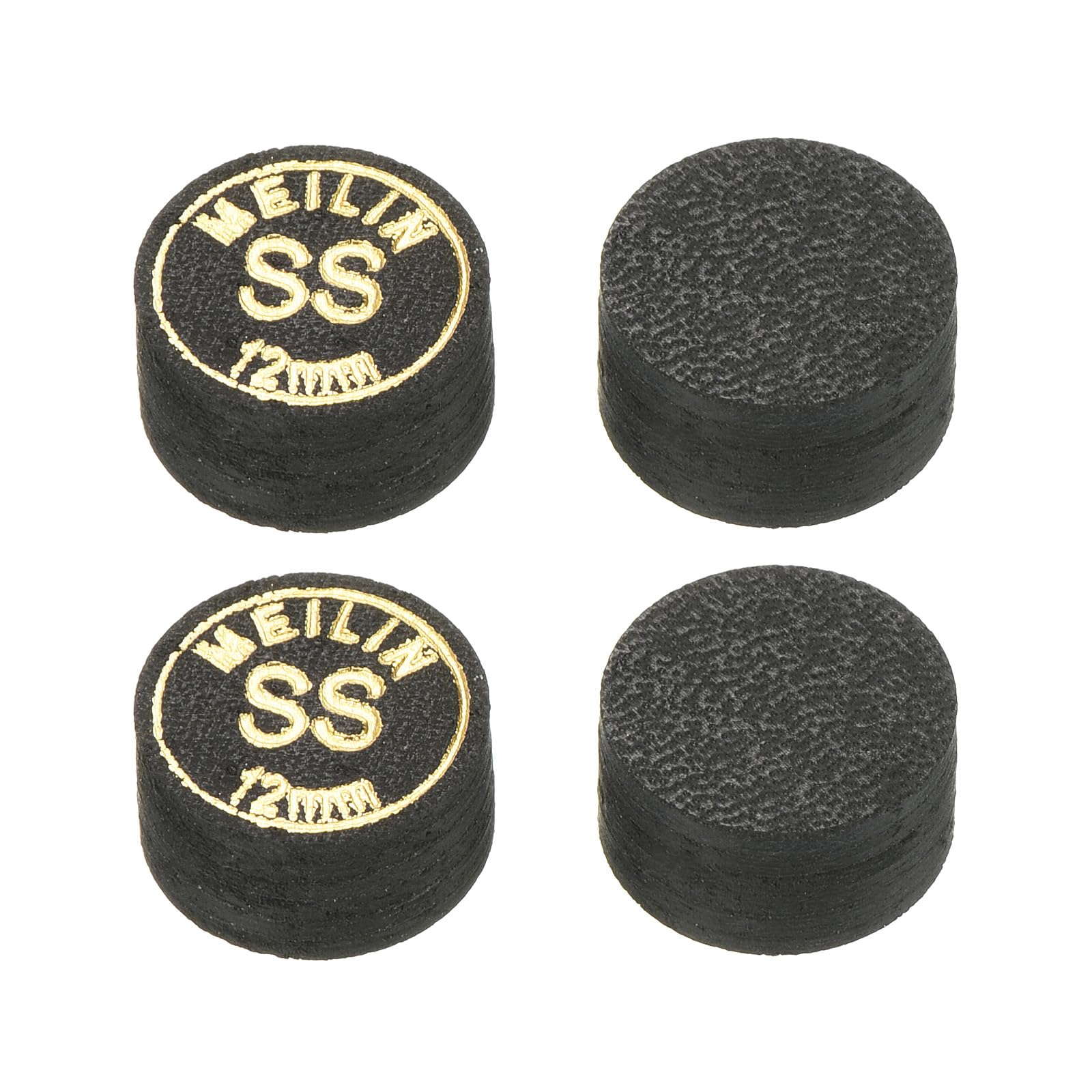 M METERXITY 4 Pack Pool Cue Tips - Laminated Billiard Cue Tips, Super Soft Multiple Layer Faux Leather, Apply to Pool Cues/Snooker (12mm Dia, Black)