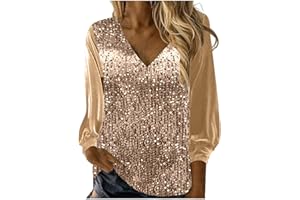 AOPIRTA Womens Sequin Velvet Tops Glitter Sparkly Blouse V-Neck Long Sleeve Dressy Evening Party Holiday Shirts Outfits