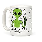 Good Vibes Only Alien 15 OZ Coffee Mug by LookHUMAN