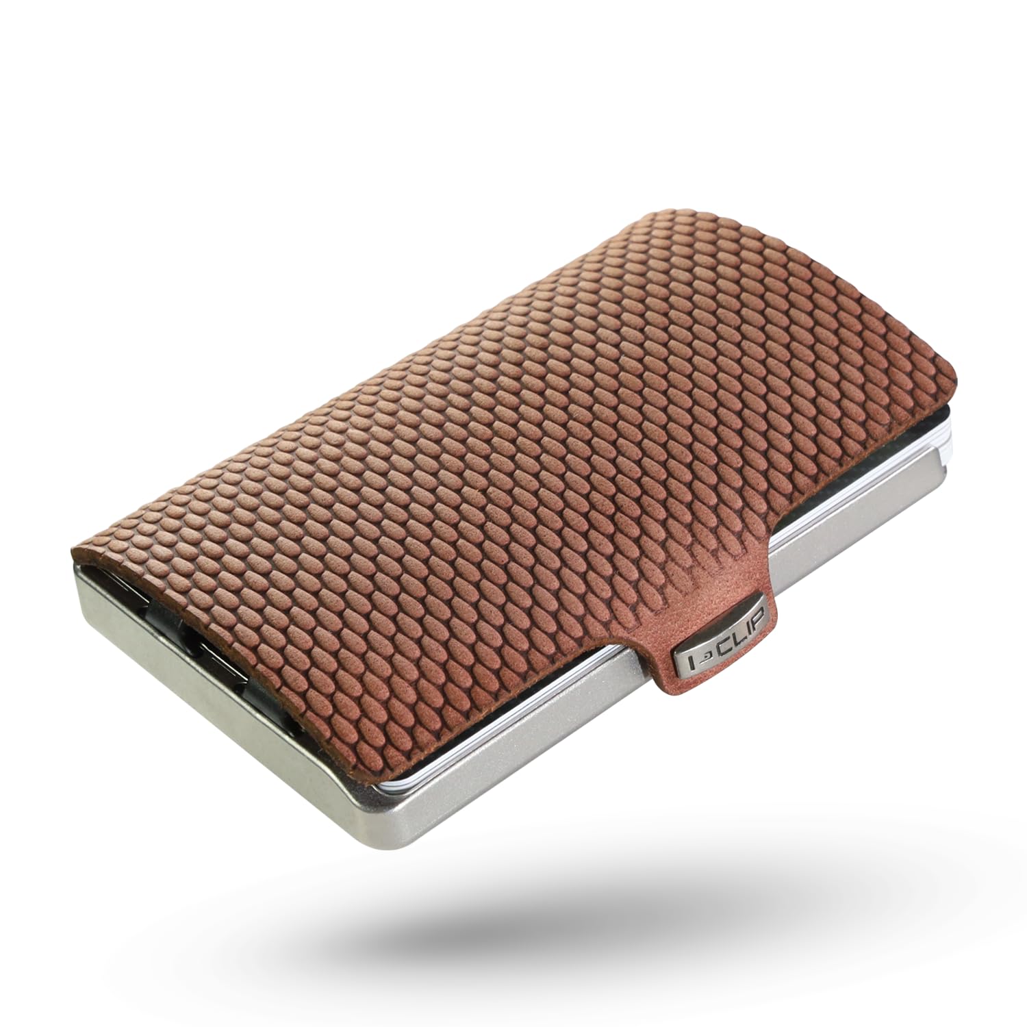 I-CLIP Stainless Steel with Interchangeable Moneyclip- Slim Wallet - Leather Wallet - Premium Wallet - Stainless Steel Cardholder - Blasted Milanaise Oak