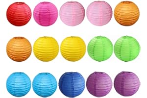 15pcs Colorful Paper Lanterns Multicolor Hanging Ball Lanterns for Birthday Wedding Bridal Baby Shower Home Office Classroom 