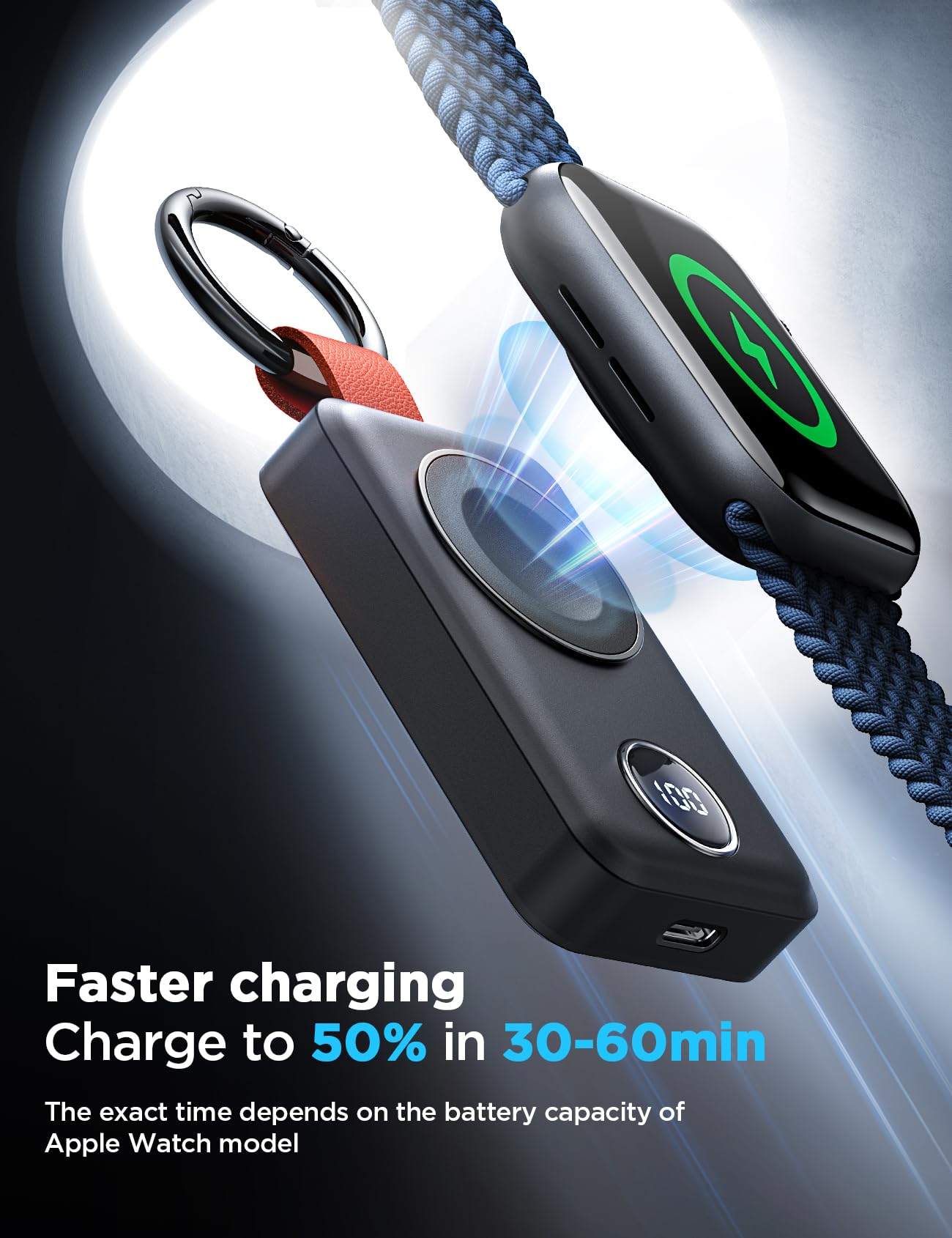 JOYROOM Portable 2000mAh Wireless Charger Compatible for Apple Watch Series 10/9/8/7/6/5/4/3/2/1/SE/UItra 2/Ultra, Compact Magnetic iWatch Charger Keychain Style Travel Essentials (Black)
