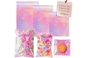 Cherodada 4"x 4", 4"x 6", 5"x7", Iridescent Self Sealing Cellophane Bags for Gift Wrapping, Wrapping Candies, Cookies, Chocolates, Popcorn (100 Pcs)