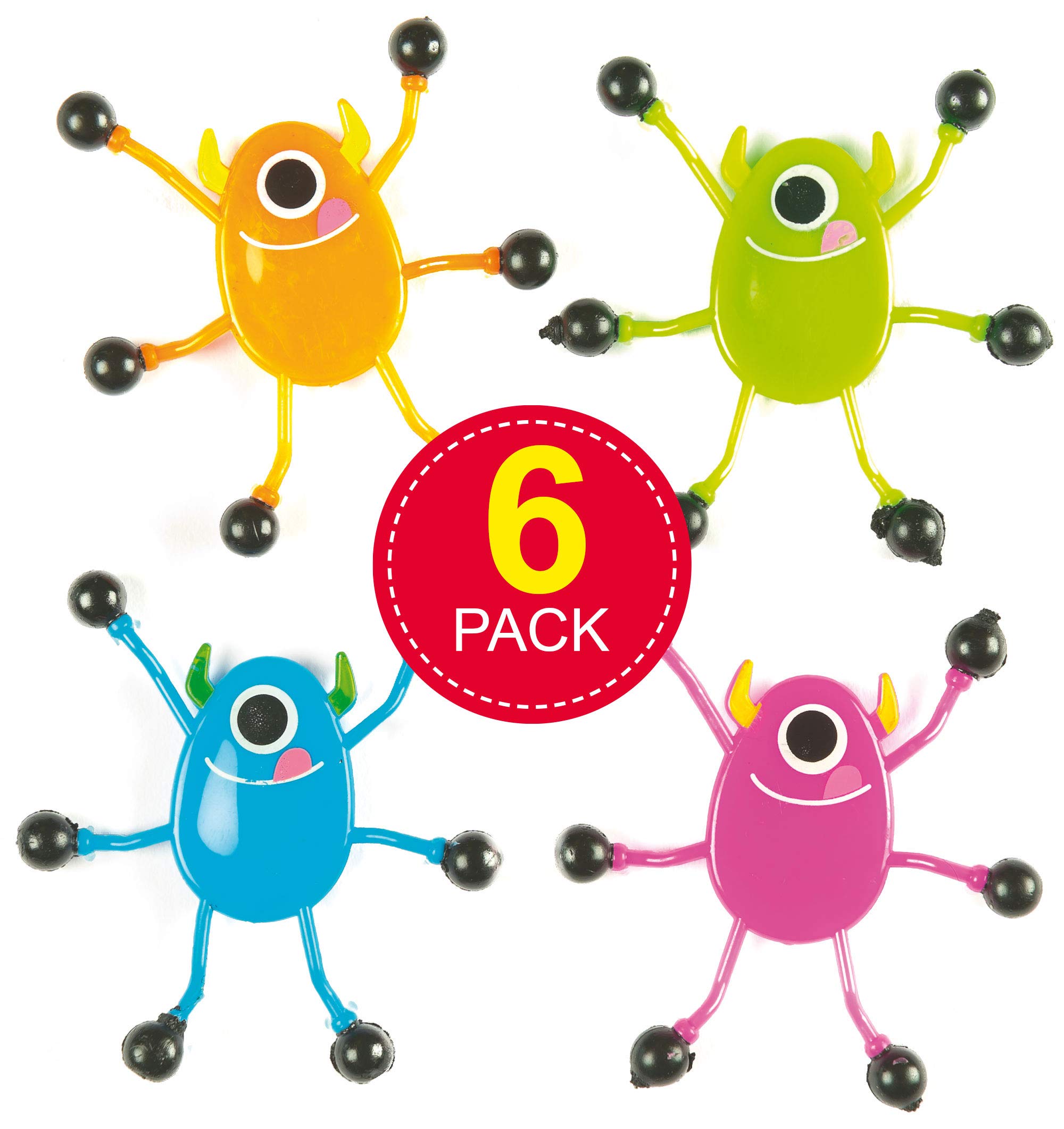 Baker Ross AF396 Monster Wall Crawlers with Sticky Feet — Halloween Novelty Toys for Kids, Perfect Party, Loot or Prize Bag Filler, Assorted Colours (Pack of 6)