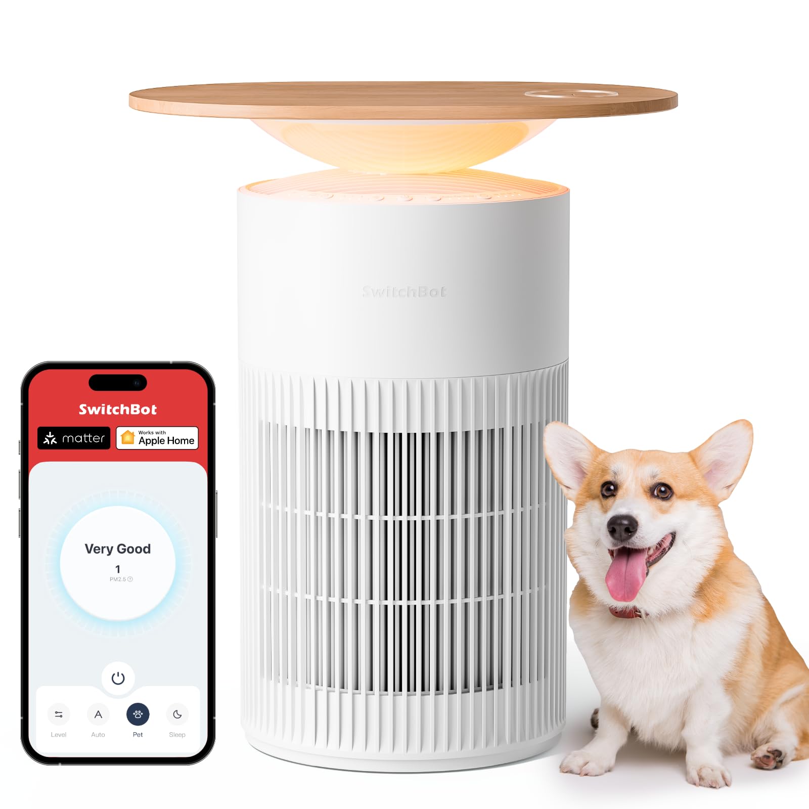 SwitchBot Air Purifier Table for Home up to 3620 ft², HEPA Air Purifier with Pet Mode, Washable Filter, Aromatherapy, RGB Light, Cleans Odor Pets Hair Pollen Dust Smoke, Work with Matter HomeKit Alexa Image