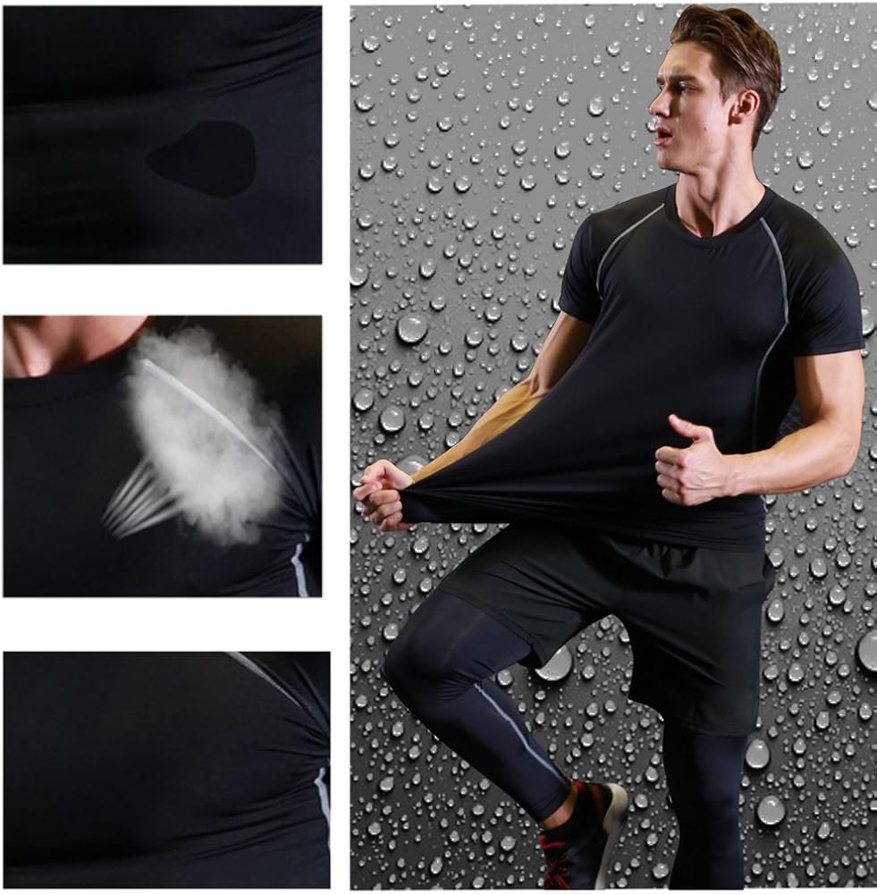 BUYJYA 5Pcs Men's Compression Pants Shirt Top Long Sleeve Jacket Set Suit at  Men’s Clothing store