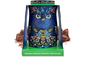Monty Bojangles Vegan Cocoa Dusted Chocolate Truffles Cat Tin (Midnight Prince - 4.7oz) Cocoa Nib Night Flavored Luxury Vegan Truffles - Collectable Chocolate Gift Box With Bespoke Design