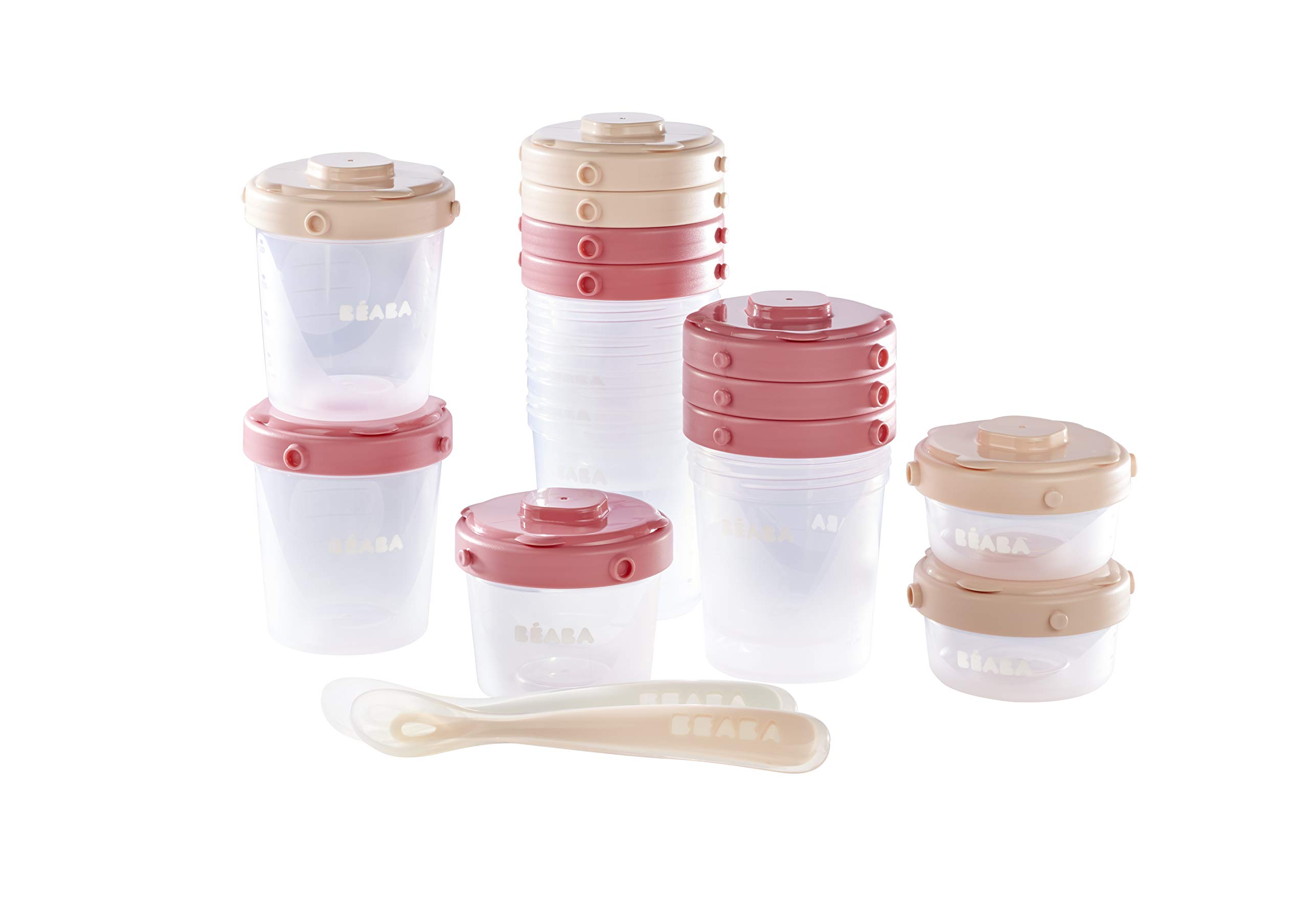 Beaba Clip Containers Set Of 12 2 Oz 4 Oz 7 Oz Baby Food Storage Containers With Lid Reusable Baby Toddler Snack Containers Includes 2 Silicone Spoons Rose Buy Online In