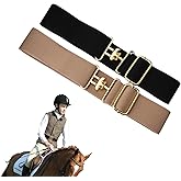 2 Pcs Elastic Equestrian Belt, 1.5 In Stretchable Waist Belt Surcingle Buckle Horse Bit Belts for Horseback Riding Sports, Stretch Horseback Riding Belts with Buckle for Women Girls(Black, Khaki)
