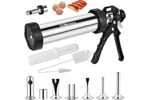 HK Meatball Maker Tool, 2.5 LB Stainless Steel Sausage Stuffer, Meatball and Jerky Gun, with 6 Stainless Nozzles, 2 Cleaning 