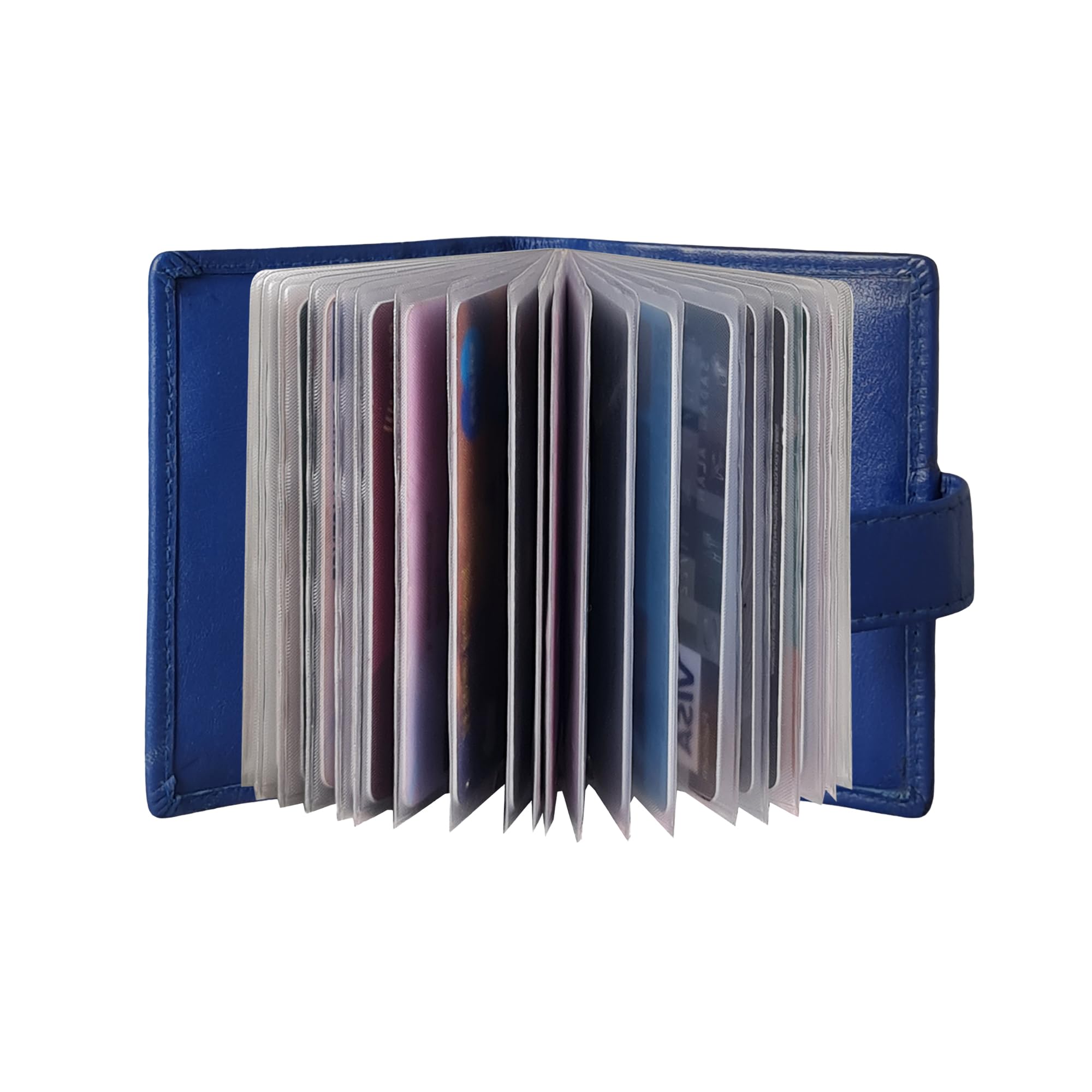 STARHIDE Minimalist Slim Cardholder for Men Women, Small RFID Blocking Credit Card Holder, 24 Card Slots Wallet, Removable Plastic Case, Double Button Closure (Blue)