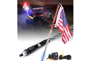 Xprite 4FT Spiral Whip Lights, Red-White-Blue LED Flexible Pole Whip Light w/Rocker Switch & U.S. Flag for Offroad Sand Dune Buggy UTV ATV Polaris RZR Can-Am Maverick X3 4X4 Trucks Jeep Side by Side