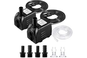 CWKJ Fountain Pump, 2 Packs 400GPH(25W 1500L/H) Submersible Water Pump, Durable Outdoor Fountain Water Pump with 6.5ft Tubing (ID x 1/2-Inch), 3 Nozzles for Aquarium, Pond, Fish Tank, Water Pump