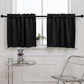 Pickluc Blackout Kitchen Curtain 20 Inches Long, Rod Pocket Cafe Tier Curtains for Small Window Treatment in Living Room, Basement, RVs, Cabinets, 2 Panels, W24 X L20 Inch, Black