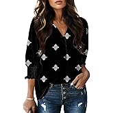 Dokotoo Women Blouses Dressy Casual V Neck 3/4 Length Sleeve Womens Tops Business Work Blouses Office Shirts
