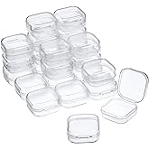 SATINIOR 24 Pcs Small Clear Plastic Container Box, 1.4 x 1.4 x 0.7 in | Small Beads Storage Containers with Hinged Lid, Clear