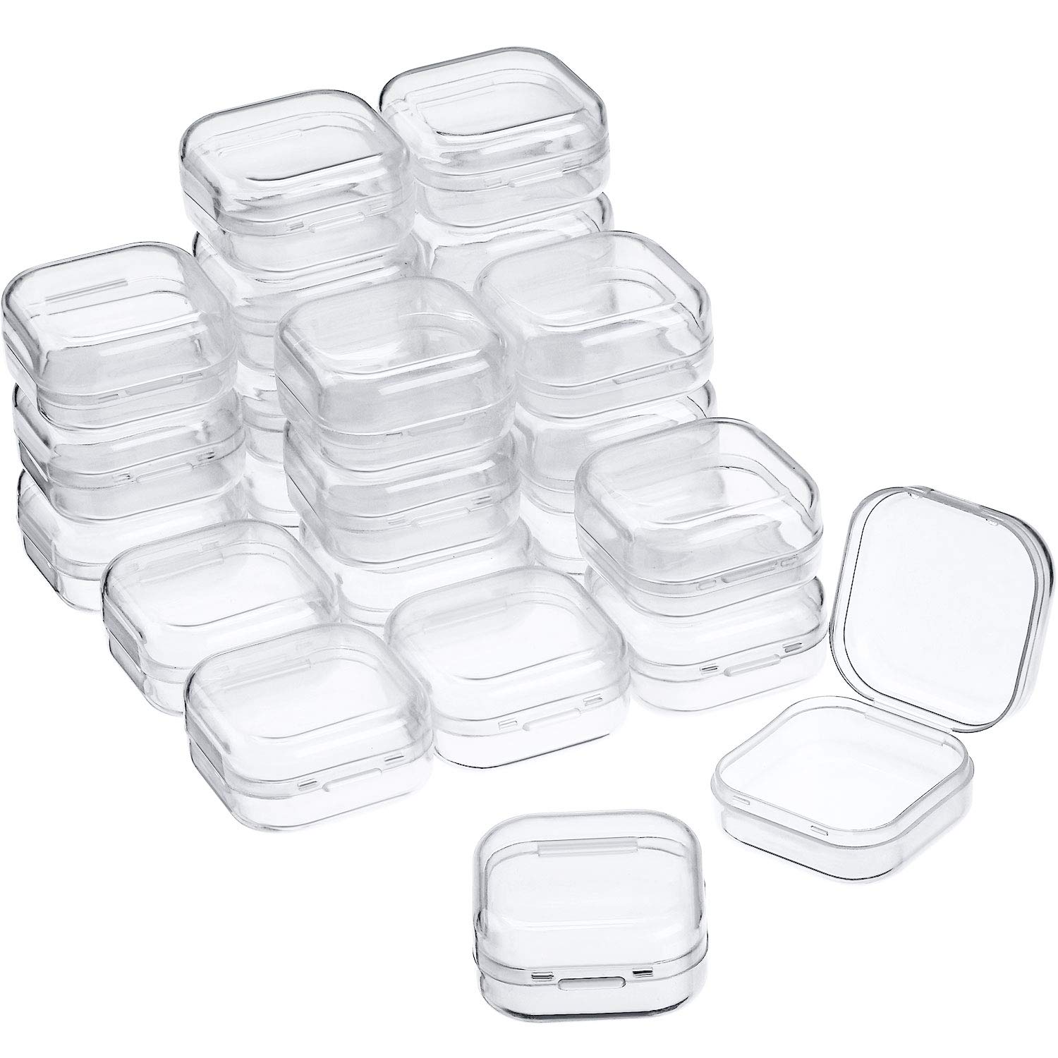 Photo 1 of Small Clear Plastic Beads Storage Containers Box with Hinged Lid for Storage of Small Items, Crafts, Jewelry, Hardware(1.37 x 1.37 x 0.7 Inches)
