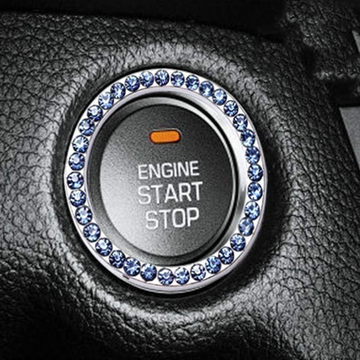 DEALPEAK Car Crystal Rhinestone Ring Auto Engine Start Stop Decorative Ring Car Interior Ring Decal for Car Switch, Button Key, Knobs Decor (Blue)