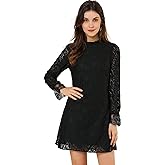 Allegra K Women's Cocktail Elegant Ruffle Crew Neck Floral Lace Shift Dress